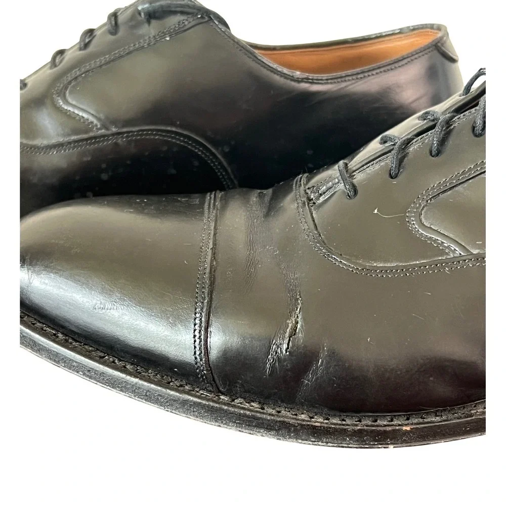 Johnston‎ & Murphy Limited Mens 10.5 D Black Leather Cap Toe Oxford Shoes Italy